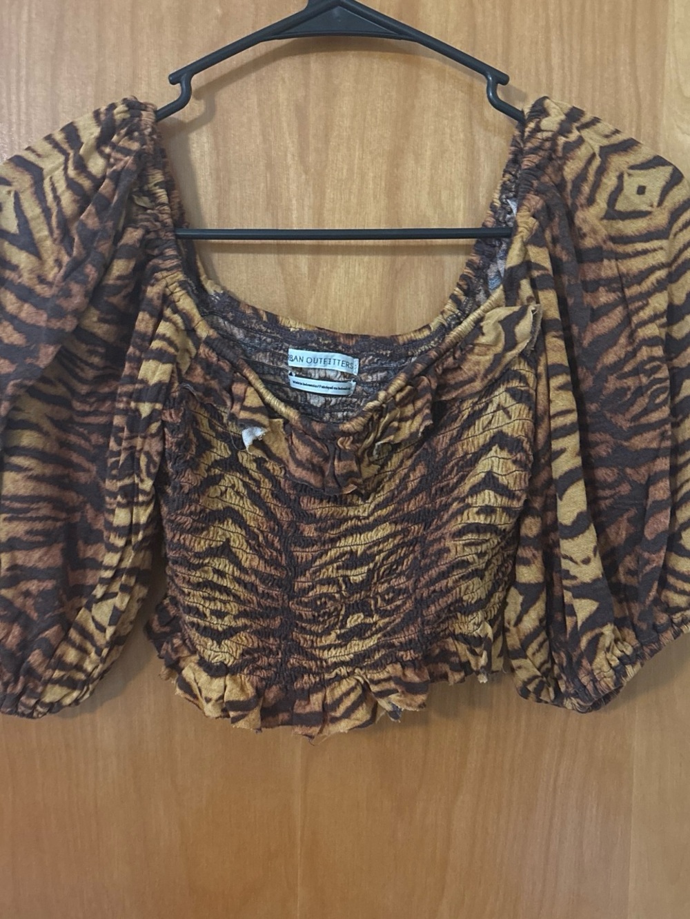 Urban Outfitters Brown & Black Tiger-Print Smocked Crop Top